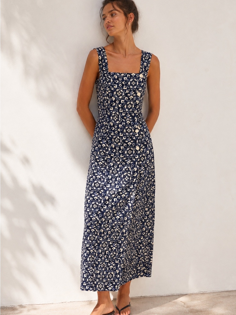 Vintage My Michelle Navy Floral Rayon Maxi Dress XS/S
